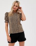 Moon River Puff Sleeve Leopard Print Top - Multi