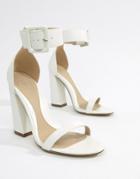Missguided Buckle Detail Heeled Sandal - White