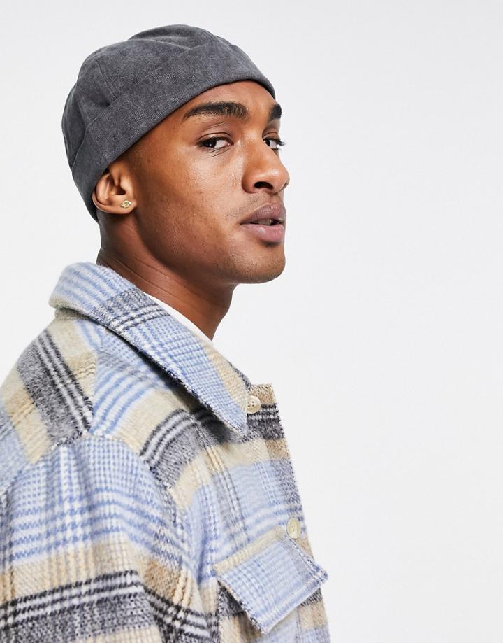 Asos Design Cotton Docker Hat In Washed Black