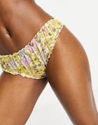 Monki Diddi Recycled Polyester Floral Print Bikini Bottom In Yellow