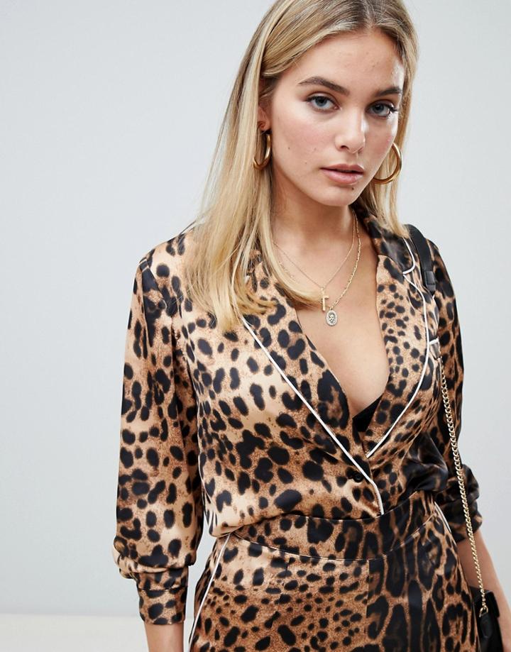 Prettylittlething Leopard Print Shirt Two-piece - Tan