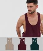 Asos Design Organic Tank With Extreme Racer Back 3 Pack Save - Multi