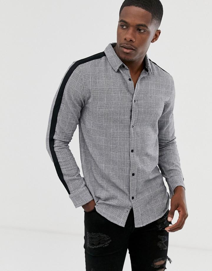 Brave Soul Prince Of Wales Check Long Sleeve Shirt - Black