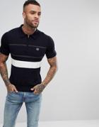Fred Perry Textured Zip Neck Knitted Polo Shirt In Navy - Navy