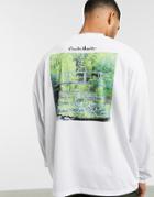 Asos Design Claude Monet Oversized Long Sleeve T-shirt With Multiple Print Placements-white