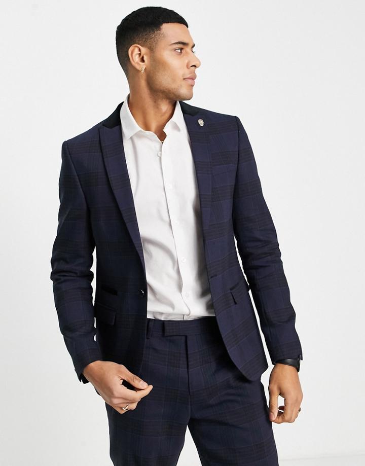 Twisted Tailor Anderson Skinny Suit Jacket In Navy Check