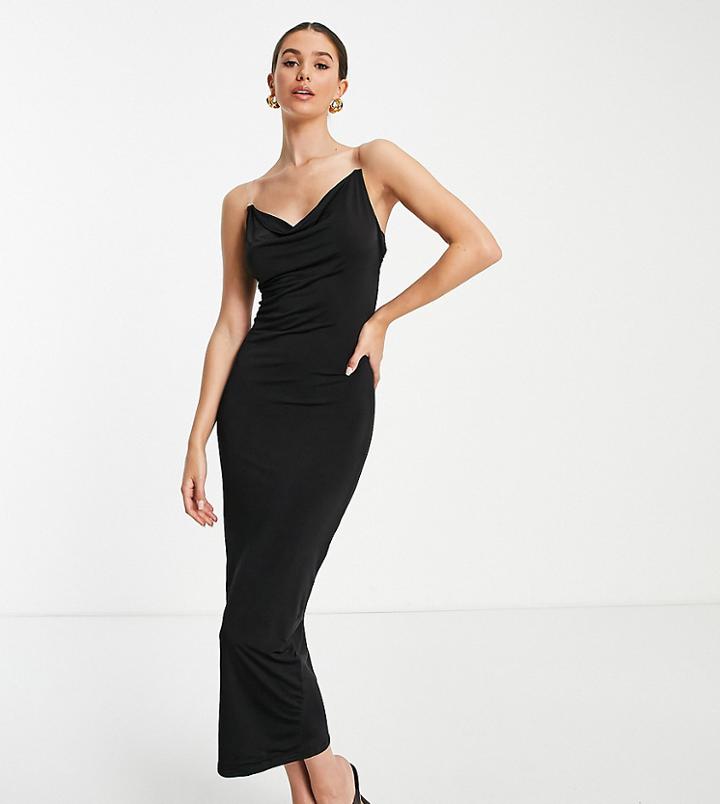 Missguided Tall Cowl Neck Midaxi Dress With Clear Straps In Black