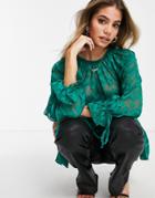 Asos Design Tiered Top In Sheer Chevron-green