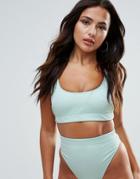 Asos Fuller Bust Mix And Match Crop Bikini Top In Rib - Green