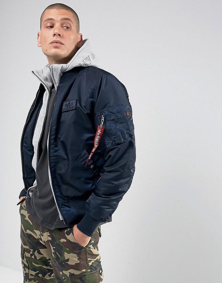 Alpha Industries Ma-1 D-tec Bomber Jacket Sweat Hood Insert In Navy - Navy