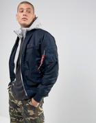 Alpha Industries Ma-1 D-tec Bomber Jacket Sweat Hood Insert In Navy - Navy