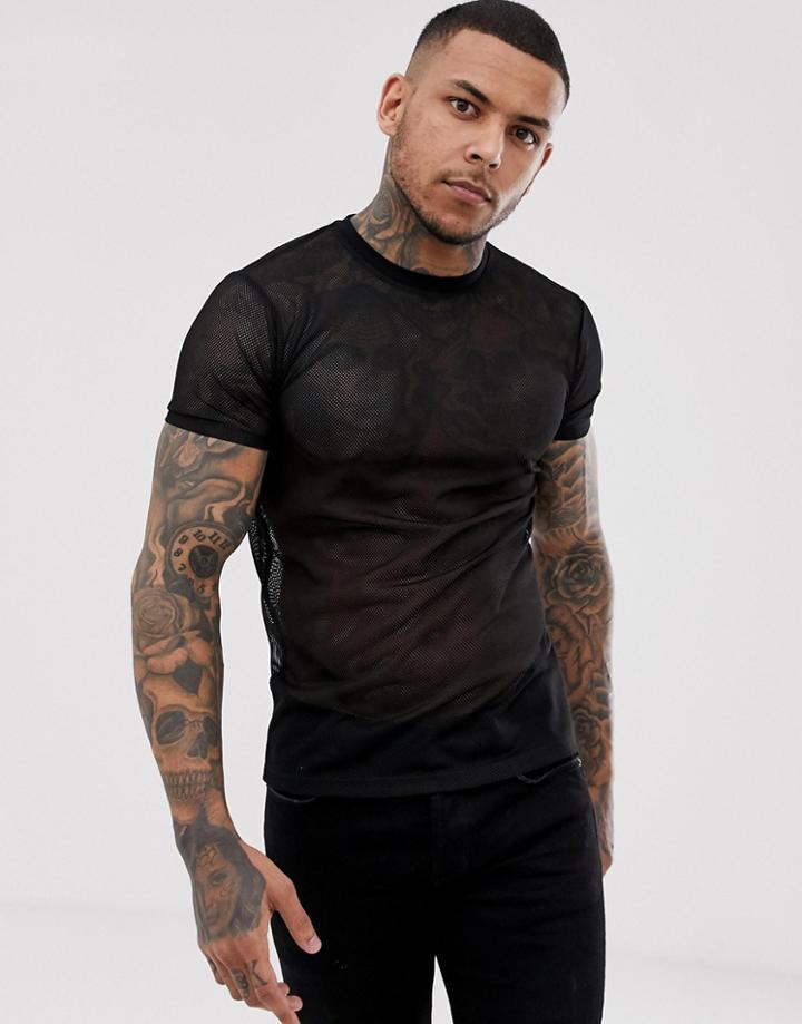 Asos Design T-shirt In Black Mesh - Black