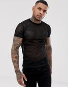 Asos Design T-shirt In Black Mesh - Black