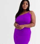 Asos Design Curve One Shoulder Stitch Detail Knit Mini Dress-purple