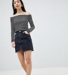 Asos Design Petite Denim Pelmet Skirt In Washed Black
