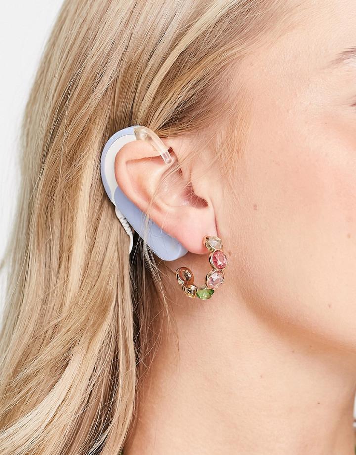 Topshop Stone Hoop Earrings In Pastel Mix And Gold-multi