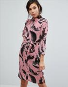 Vesper Graphic Print Shirt Midi Dress - Pink
