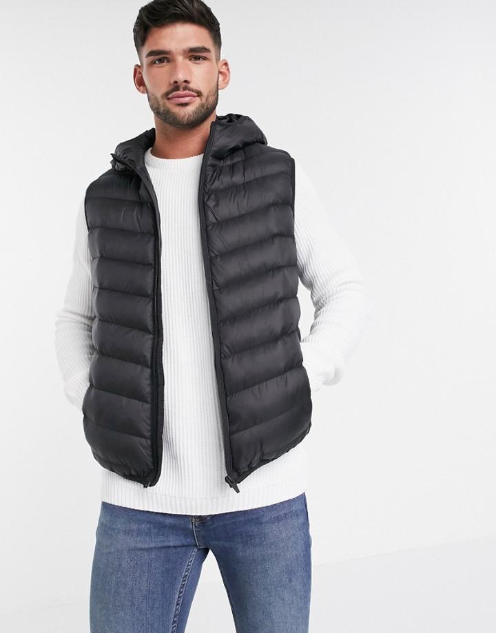Brave Soul Utility Hooded Vest In Black