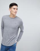 Hollister Long Sleeve Top Crew Icon Logo Slim Fit In Gray - Gray