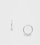 Asos Design Sterling Silver Hoop Earrings With Ball Detail - Silver