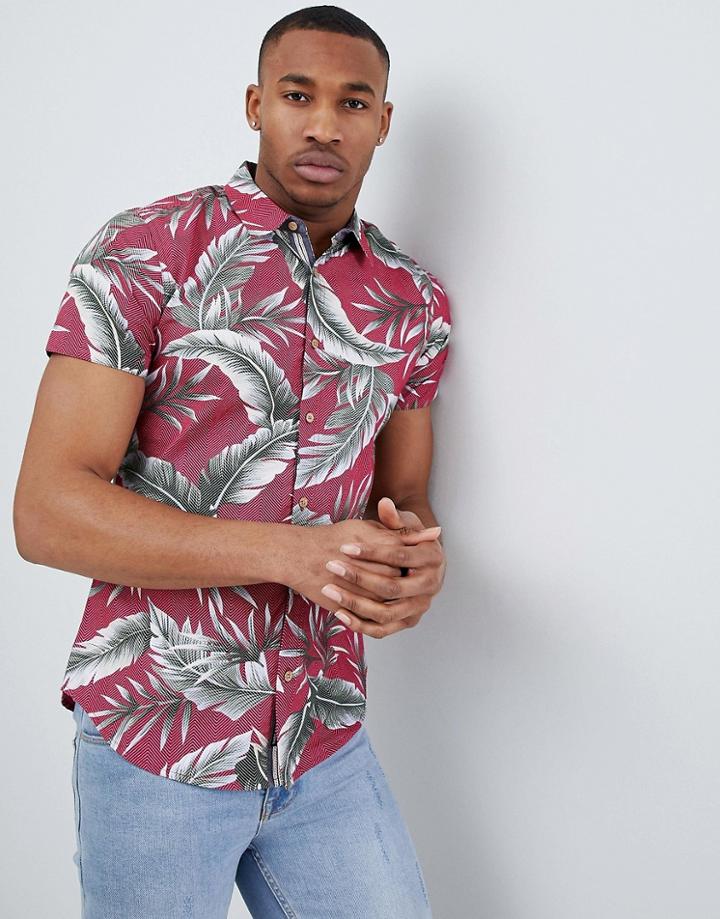 Threadbare Tropical Print Shirt - Red