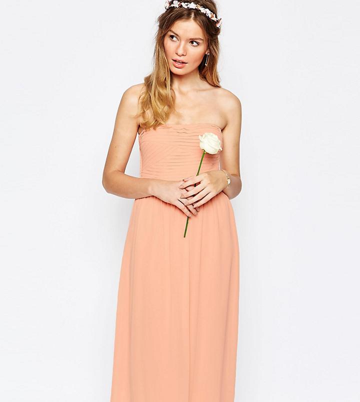Vila Ruched Bandeau Midi Dress - Pink