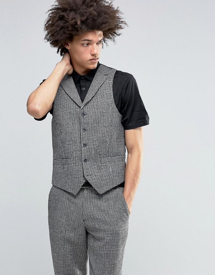 Feraud Heritage Premium Wool And Cashmere Blend Mini Dog Tooth Check Vest - Black