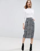 Asos Premium Gingham Pencil Skirt With Ruffle - Multi