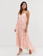 True Decadence Premium Cami Dress With Ruffle And Pleated Skirt In Peach - Pink