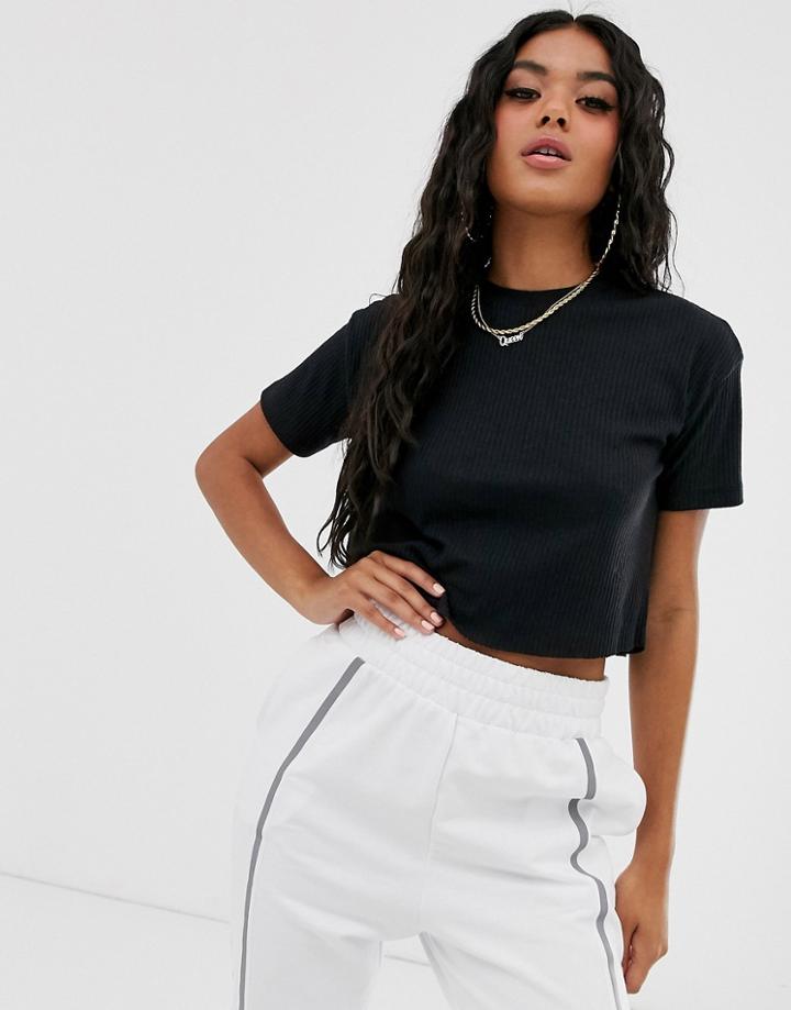 Asos Design Crop Tee In Chunky Rib In Black - Black