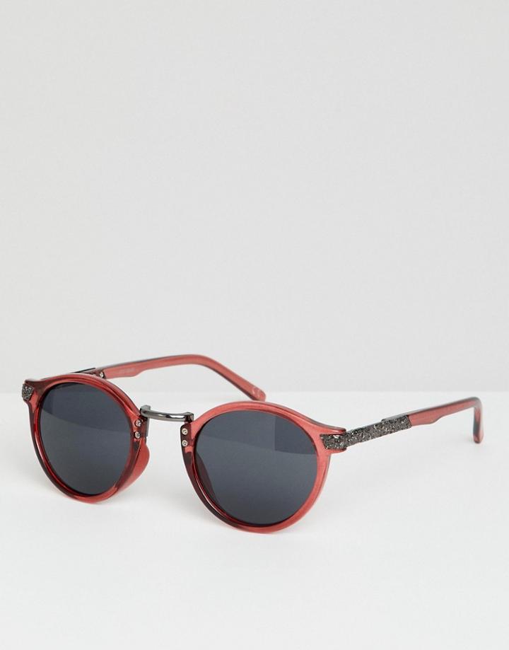 Asos Design Vintage Round Sunglasses In Crystal Burgundy - Red