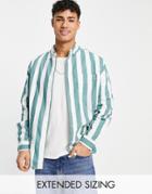 Asos Design 90s Oversized Oxford Stripe Shirt In Teal-green