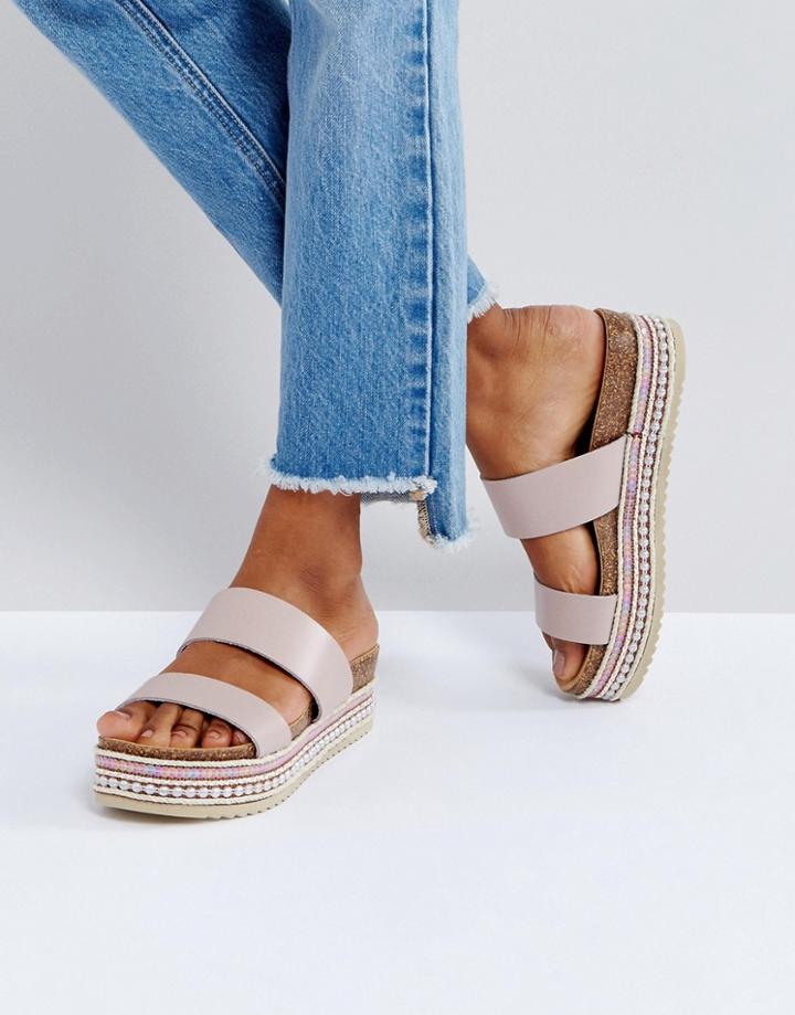 Faith Jumbo Patterned Flatform Slider - Beige