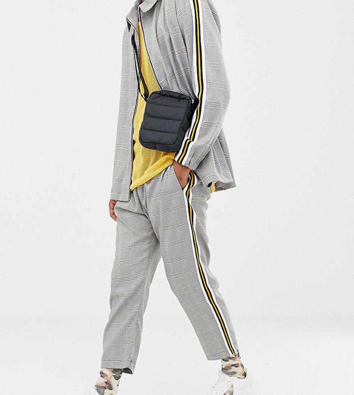 Milk It Vintage Relaxed Check Pants With Side Stripe - Gray
