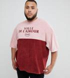 Asos Design Plus Oversized T-shirt In Towelling With Cut & Sew Panel And French Text With Half Sleeve - Pink