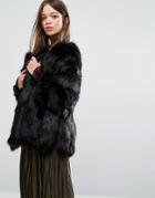 Jayley Luxurious Stripe Faux Fur Jacket - Black