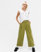 Monki Naomi Cotton Wide Leg Corduroy Pants In Green