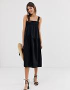 Asos Design Shirred Trapeze Midi Cotton Sundress - Black