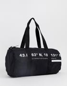 Asos Design Barrel Bag In Black With White Text Print - Black