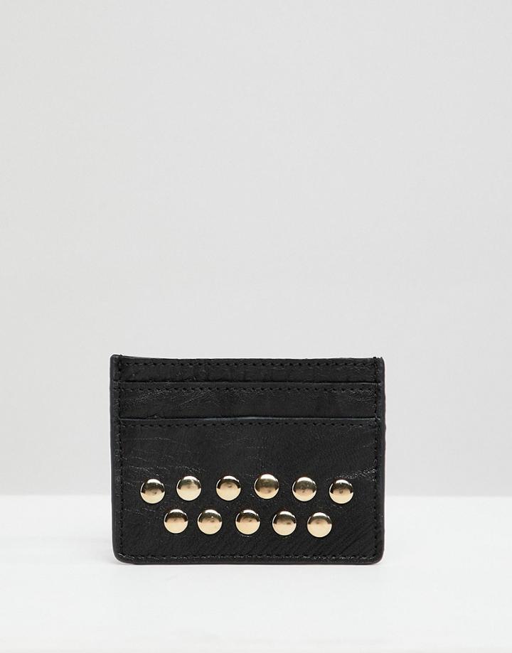 Urbancode Leather Card Holder With Studs - Black