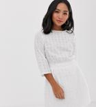 Asos Design Petite Casual Elasticated Mini Dress In Broderie - White