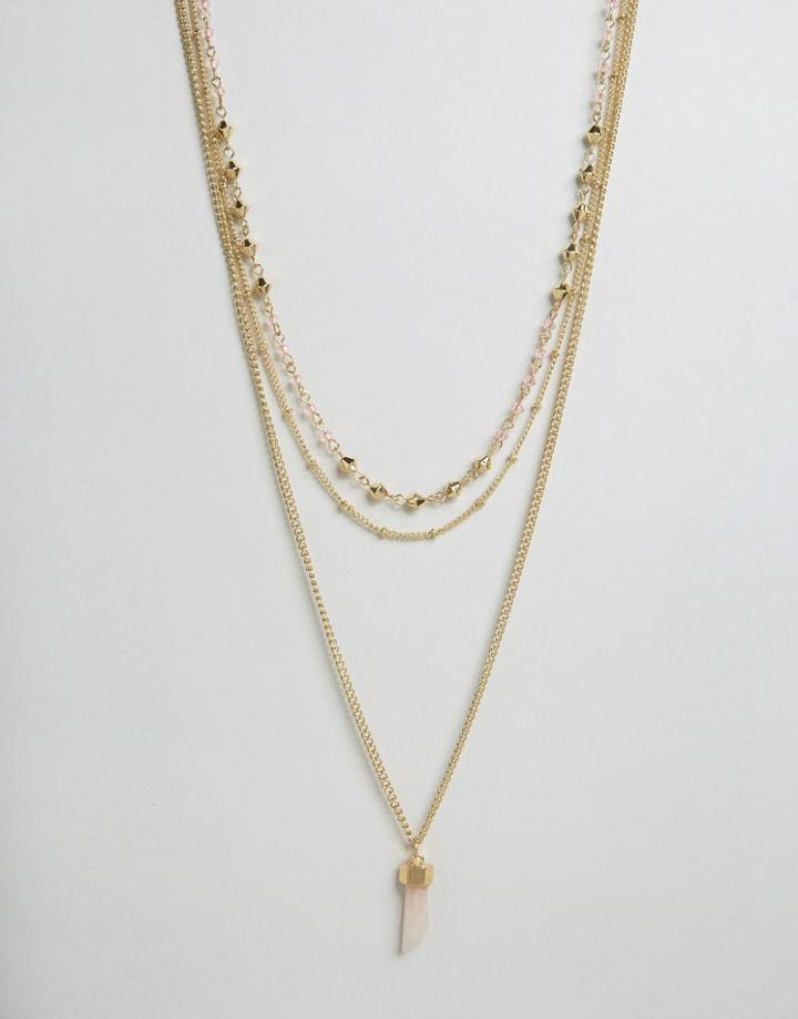 Ashiana Multi Layered Necklace With Coral Stone - Gold