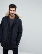 Le Breve Parka With Faux Fur Hood-black