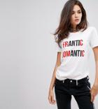 Adolescent Clothing Boyfriend T-shirt With Frantic Romantic Slogan Print - White