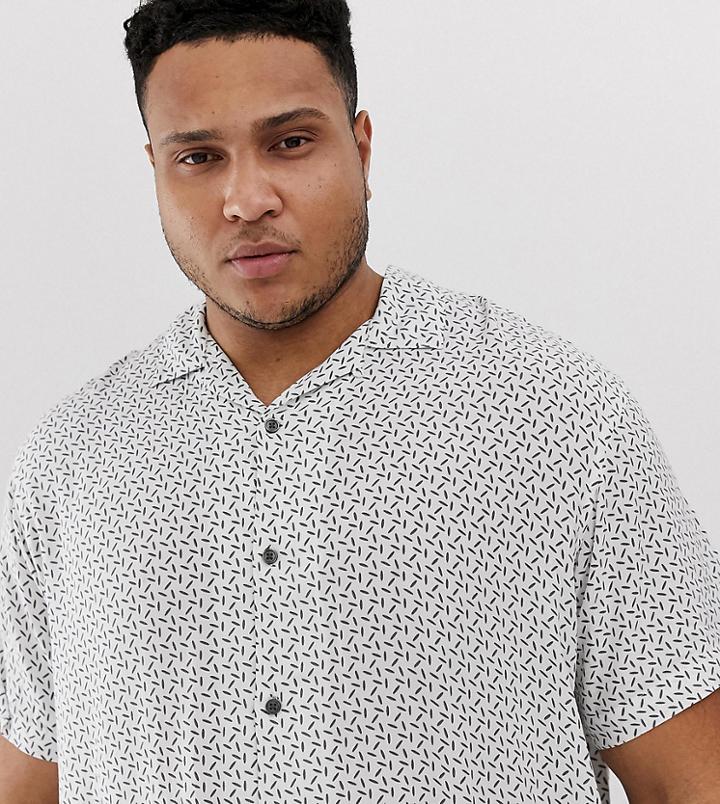 Jack & Jones Premium Plus Size Revere Collar Shirt In Ditsy Print - White