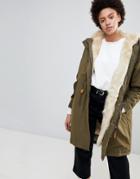 Parka London Connie Military Parka Coat With Faux Fur Lining - Green