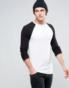Asos Longline Muscle Contrast Raglan With Curved Hem - White
