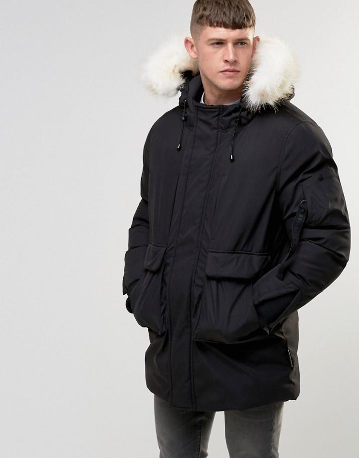 Bellfield Faux Fur Trim Parka - Black