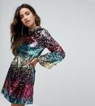 Miss Selfridge Ombre All Over Sequin High Neck Dress-multi