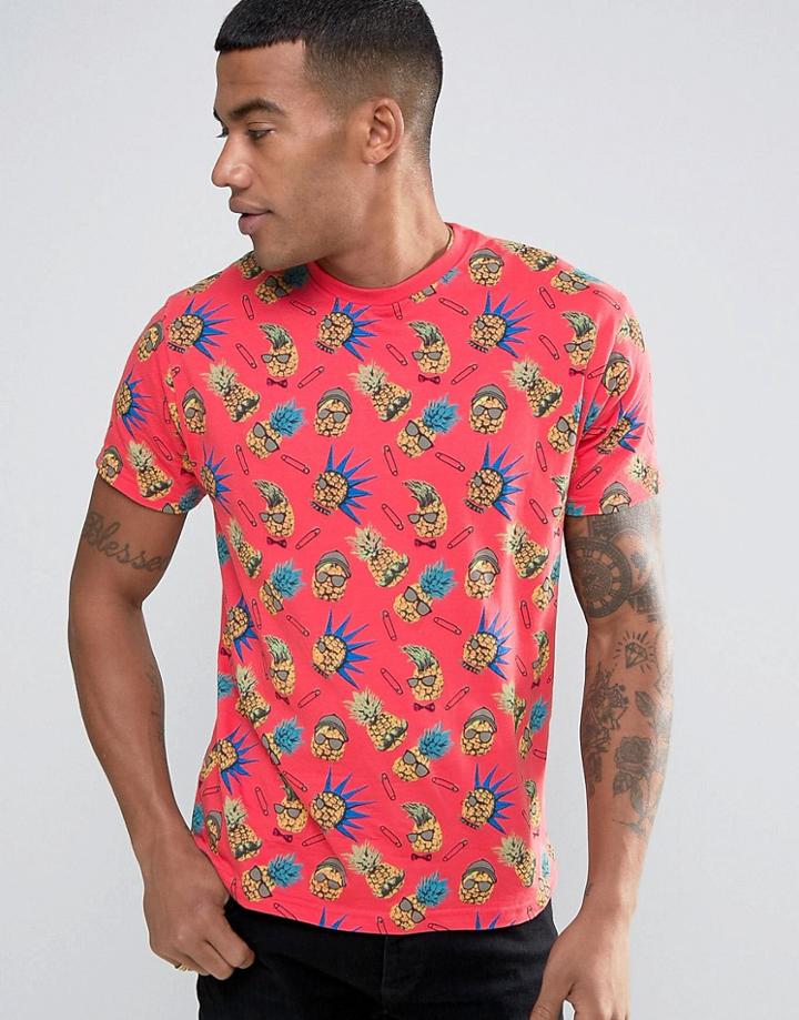 Brave Soul Pinapple Print T-shirt - Pink